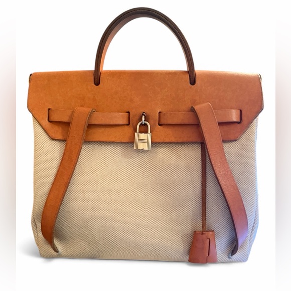 Hermes Herbag Backpack 2 Bags in 1 Beige Canvas and Leather - Picture 2 of 15